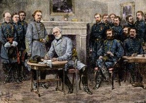 Robert E. Lee rende-se às forças da União, representadas pelo General Ulisses Grant